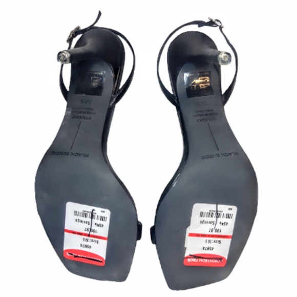 Black Suede Studio Carla Black Leather Strappy stiletto heel Sling back Sandal - Picture 8 of 10